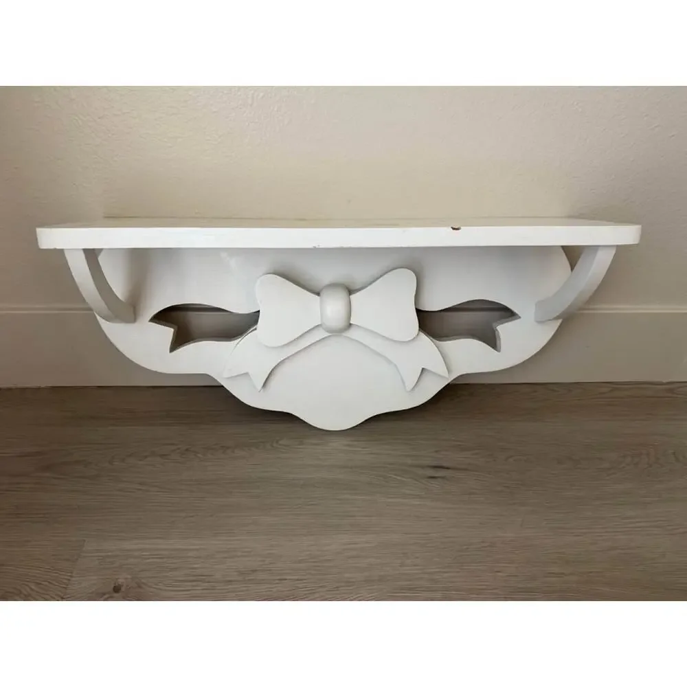 Vintage 90s White Painted Wood Bow Shelf